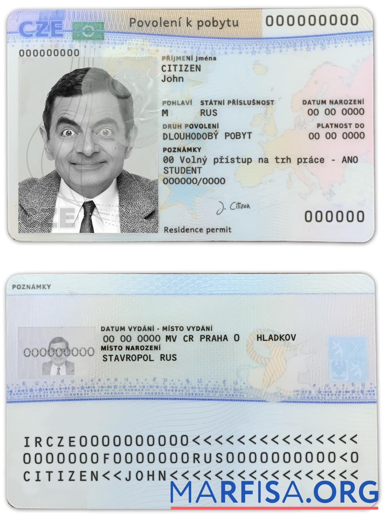 Blank Czech permanent residence card download for verification